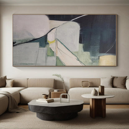 Modern Art Acrylic with Blue, Beige and Brown Colors, Abstract Landscape Theme HS492