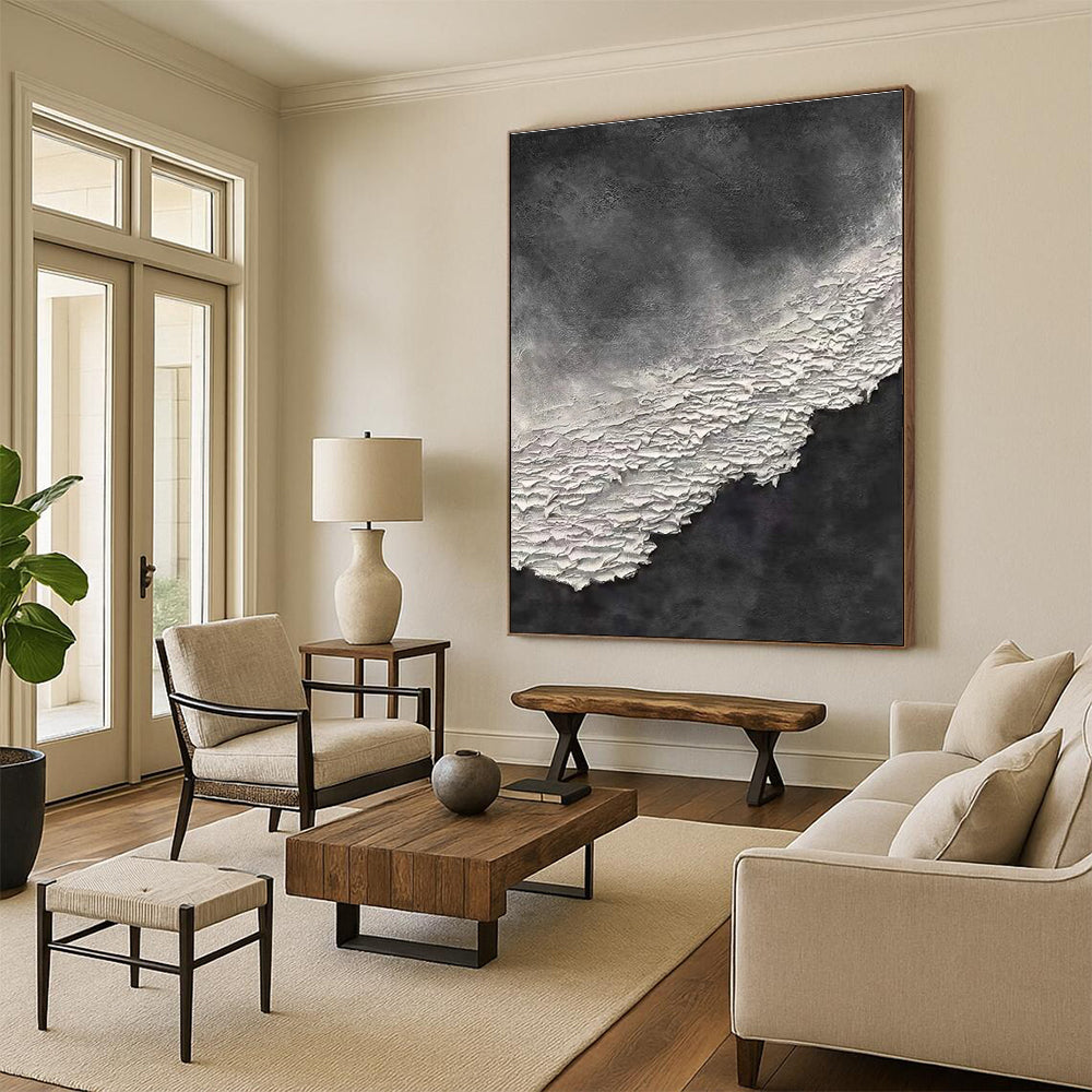 Hand-Painted Black & White Textured Abstract, Modern Art Acrylic HS260