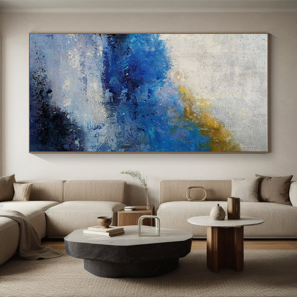 Hand-Painted Blue & Yellow Textured Abstract, Acrylic Modern Art Painting HS417