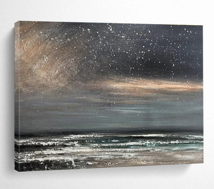 Gray, Black, White Abstract Starry Seascape Art For Sale WB409