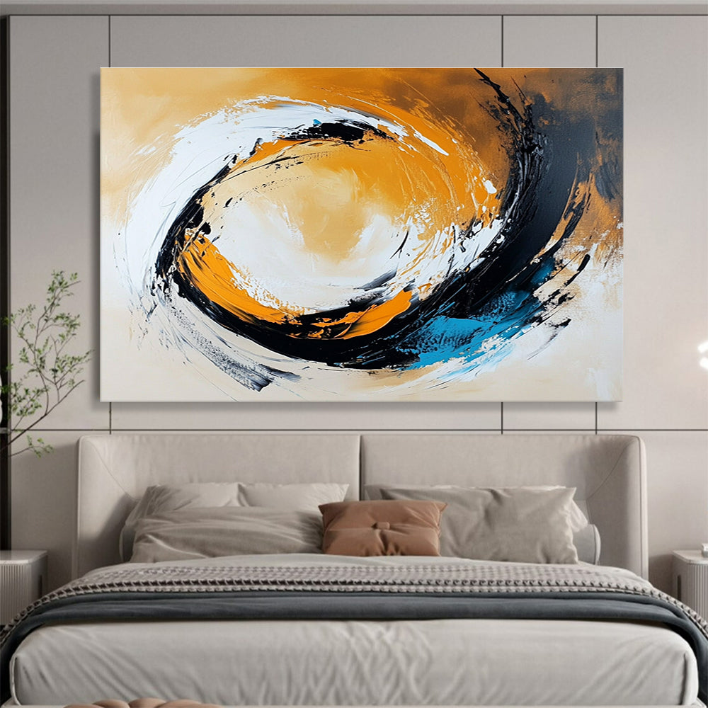 Extra Large Size Orange, Black, White, and Blue Abstract Swirl - Acrylic Painting WB295