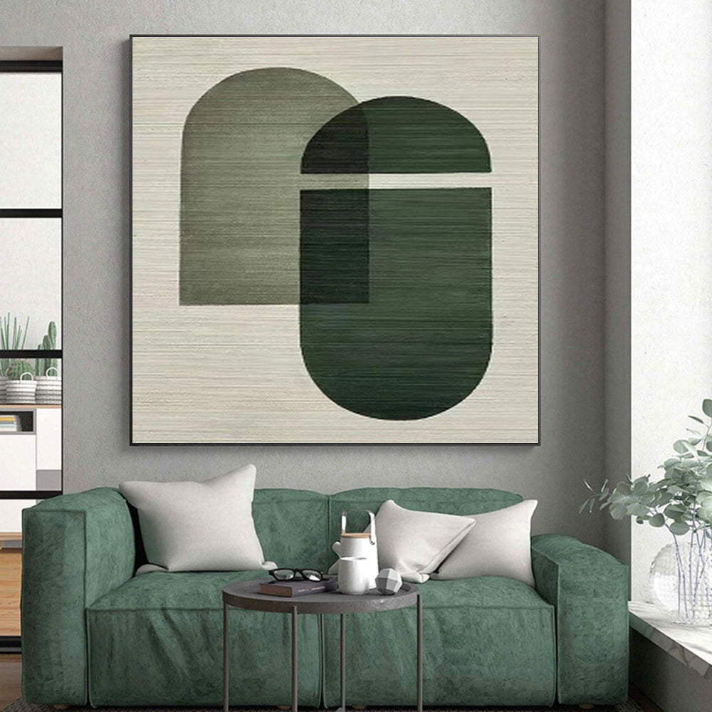 Hand Painted Art Green Geometric Abstract, Acrylic Modern Art Paintings HS335