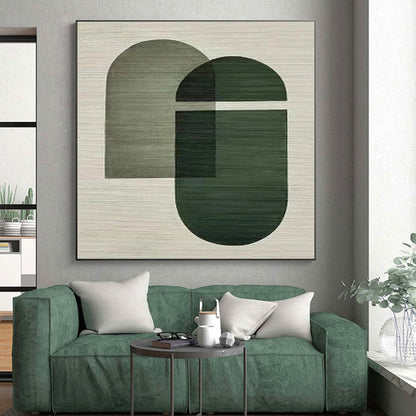 Hand Painted Art Green Geometric Abstract, Acrylic Modern Art Paintings HS335