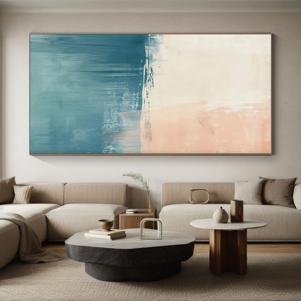 Handmade Art Teal, Beige, and Coral Textured Abstract Art HS766