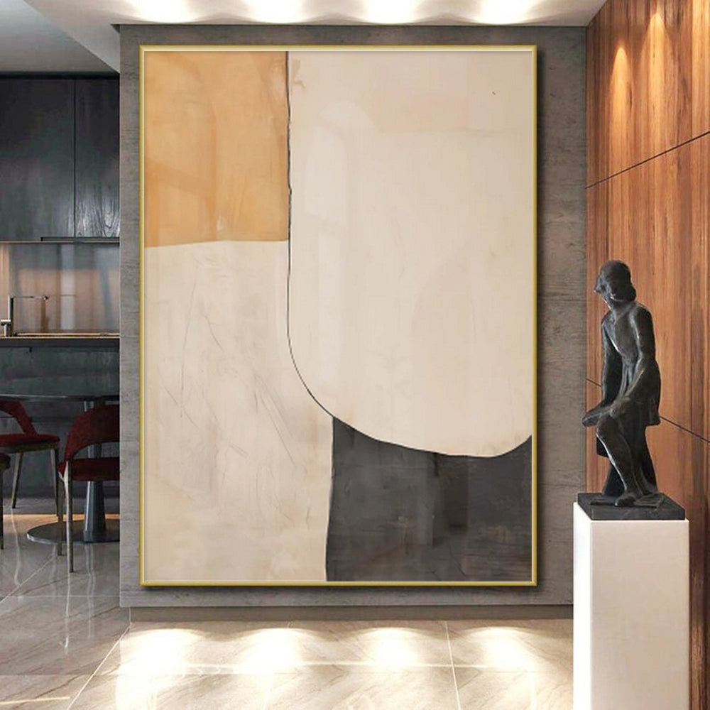 Handmade Art Beige & Gray Geometric Abstract, Minimalist Canvas Art HS452