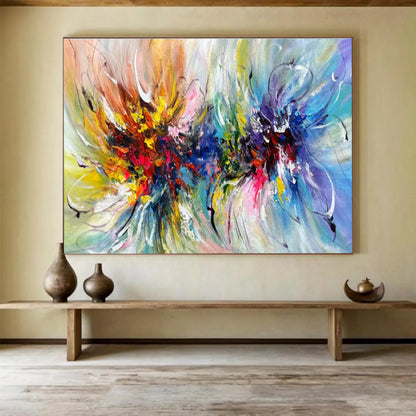 Contemporary Abstract Art: Multicolor Explosive Floral Abstract Painting WB344