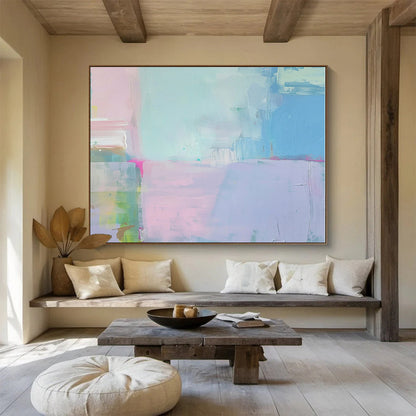 Big Size Pastel Blue, Pink and Purple Abstract Minimalist Painting WB108