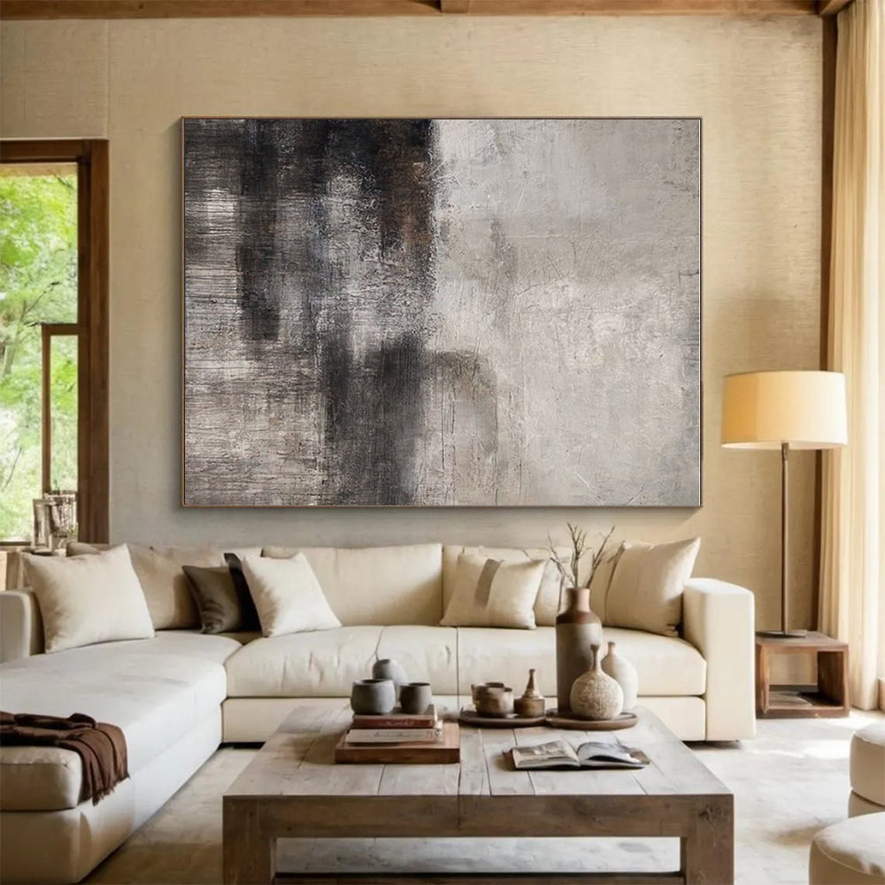 Large Contemporary Wall Art Gray and Black Textured Abstract Landscape HS625