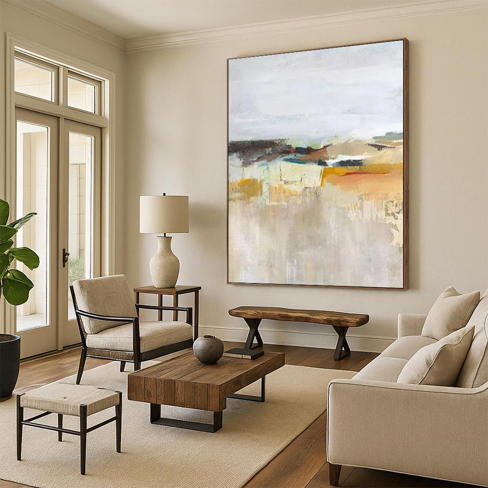 Hand Painted Art Neutral Tones with Warm Accents Abstract Landscape HS619