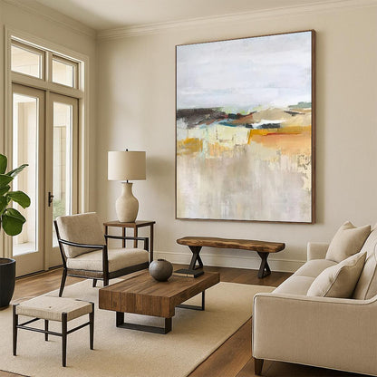 Hand Painted Art Neutral Tones with Warm Accents Abstract Landscape HS619