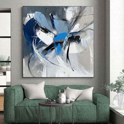 Acrylic Modern Art Paintings Blue, Black, and White Abstract Expressive Painting For Sale HS164