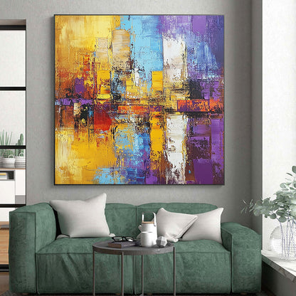 Gaint Canvas Art Multicolor Abstract Cityscape Painting For Sale HS121