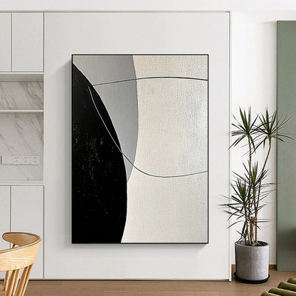 Hand Painting Black, White, and Gray Geometric Abstract Art HS199