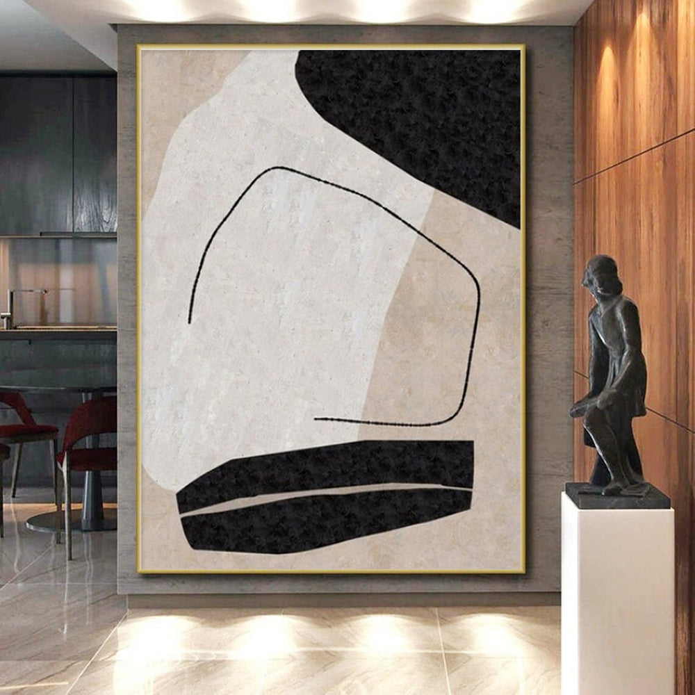 Unique Abstract Art Black, Beige, and White Organic Abstract Art HS700