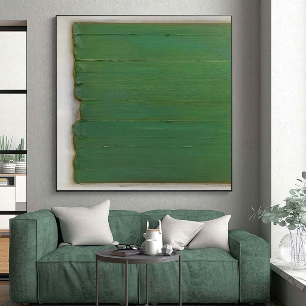 Handmade Art Green Textured Abstract, Minimalist Canvas Art HS349