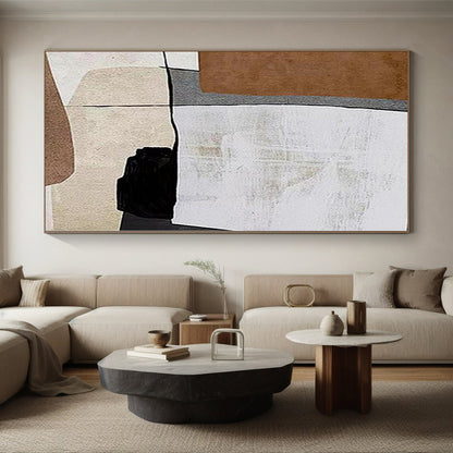 Big Painting Brown, White, and Black Abstract Geometric Painting For Sale HS087