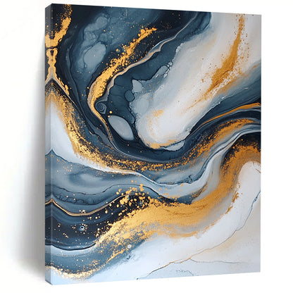 Modern Art Acrylic Black, White, and Gold Abstract Marble Painting For Sale HS114