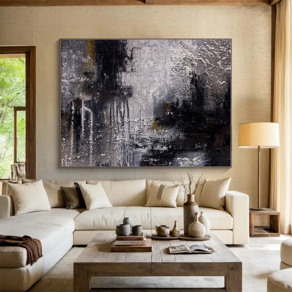 Gray, Black, White Abstract Cityscape Painting, Abstract Acrylic Art WB007