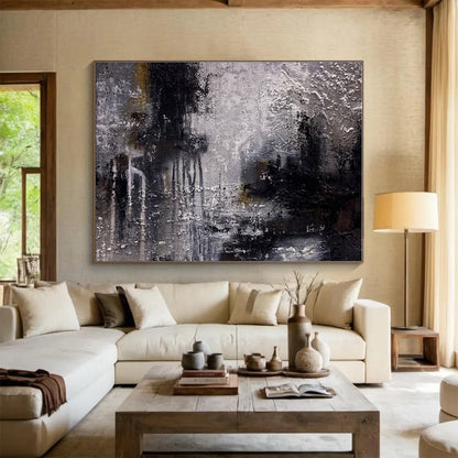 Gray, Black, White Abstract Cityscape Painting, Abstract Acrylic Art WB007