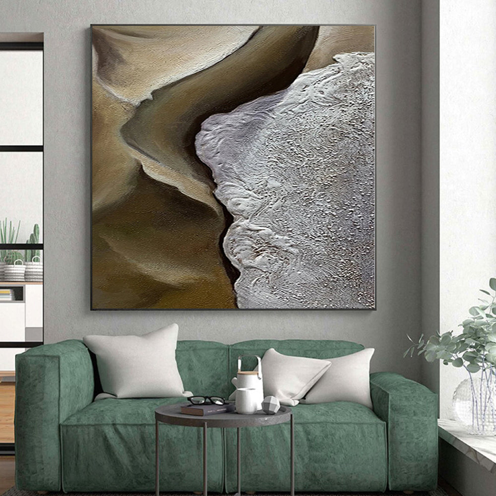 Hand-Painted Brown and Gray Textured Abstract Landscape-like Painting For Sale HS008