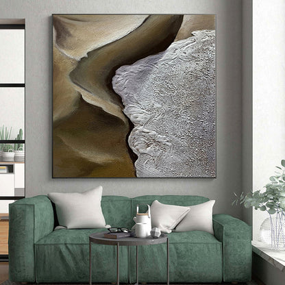 Hand-Painted Brown and Gray Textured Abstract Landscape-like Painting For Sale HS008