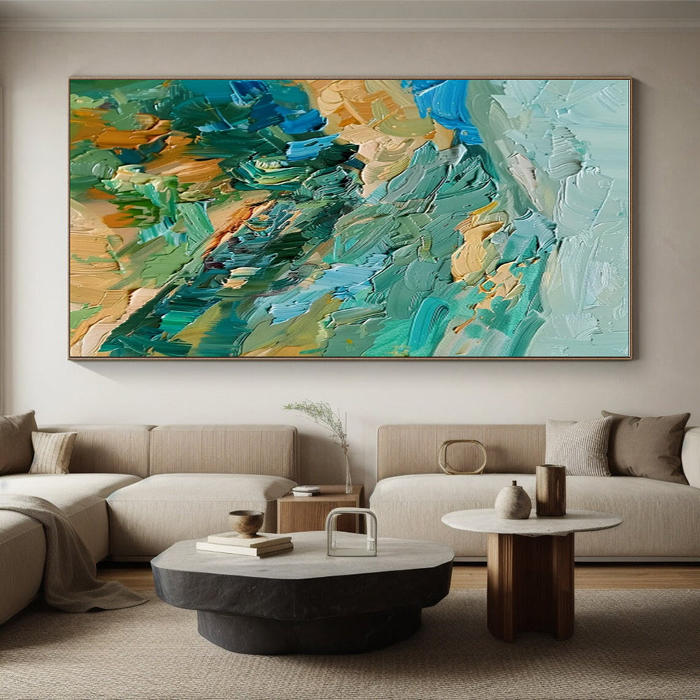 Acrylic Modern Art Paintings Teal, Green, and Beige Textured Abstract Painting On Canvas HS790