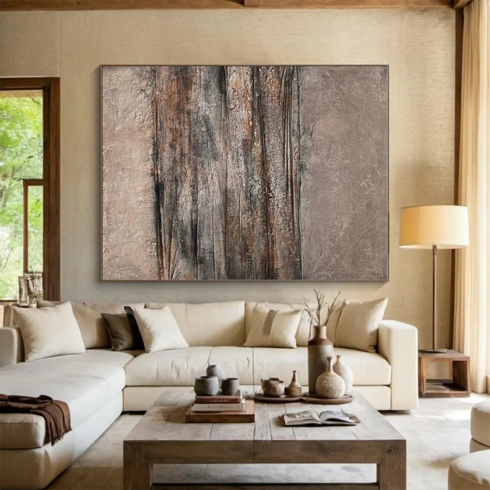 Gaint Canvas Art Brown & Gray Textured Abstract, Oversized Abstract Wall Art HS313
