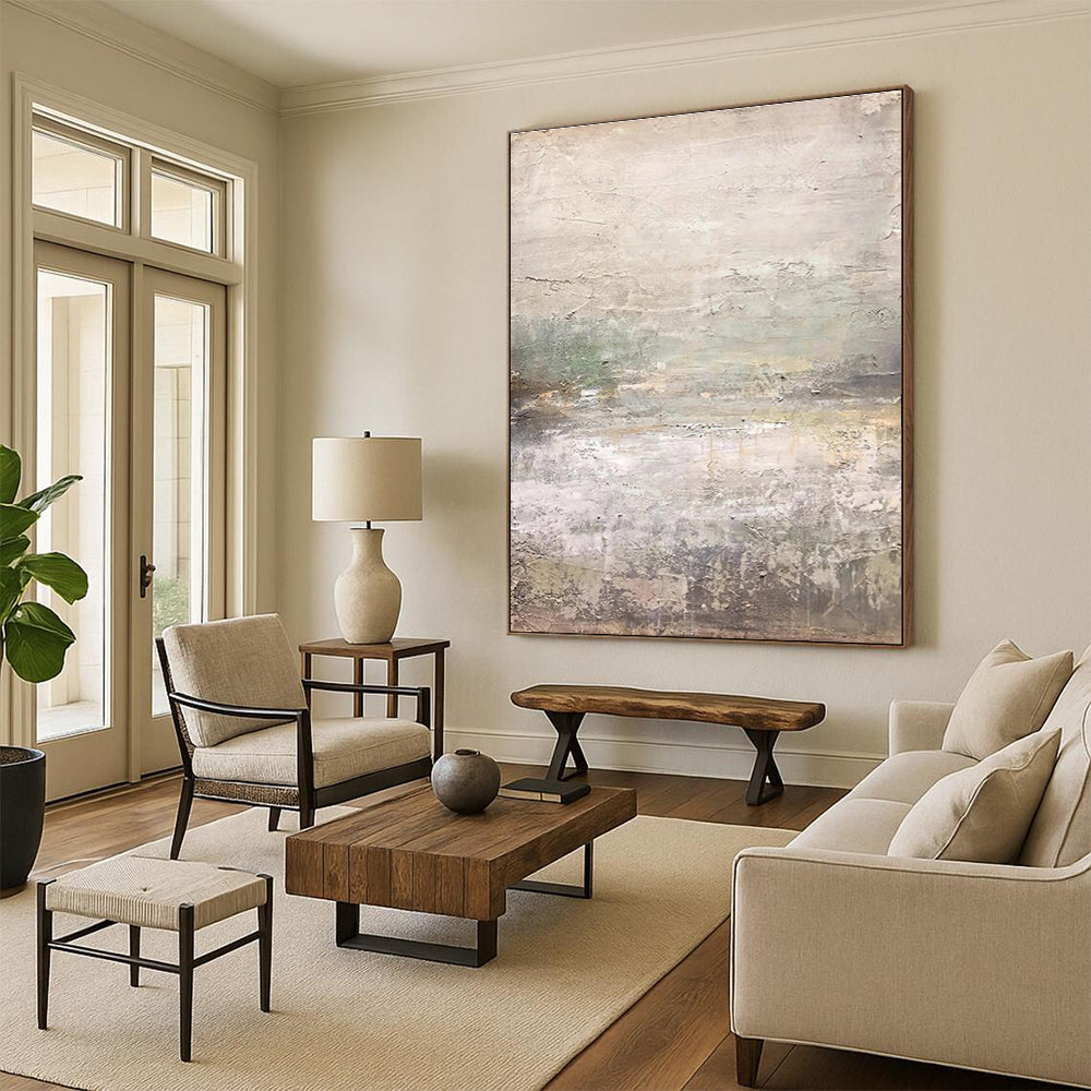 Hand Painted Art Beige & Gray Textured Abstract, Acrylic Modern Art Paintings HS315