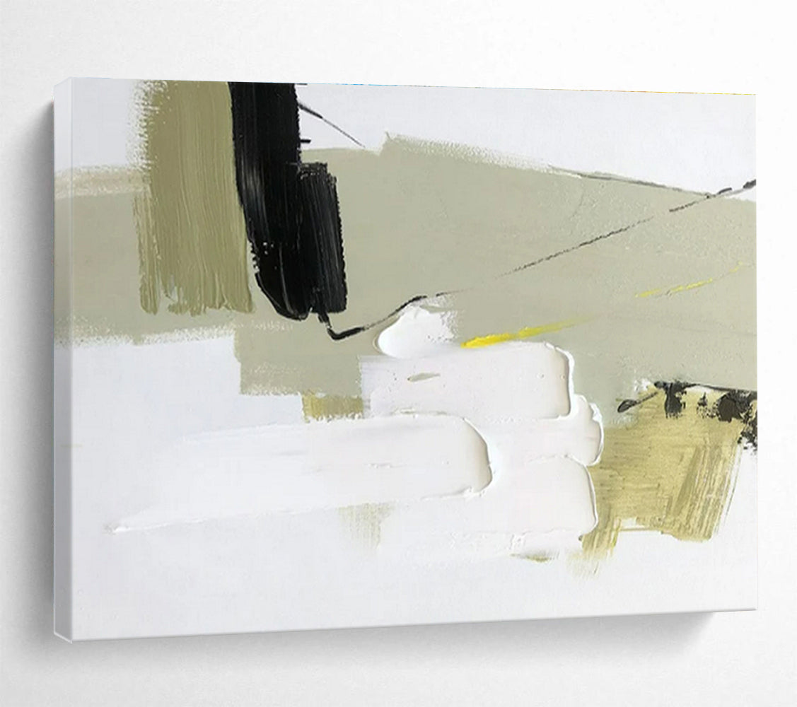 Modern Art Acrylic: Black White and Beige Textured Abstract Painting WB357