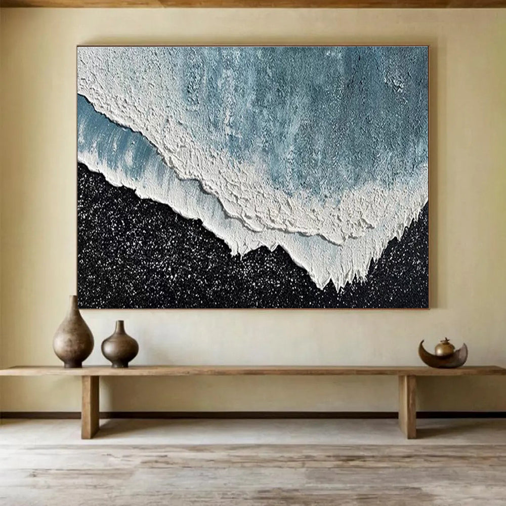 Oversized Canvas Art in Blue and Black Textured Abstract Style WB222