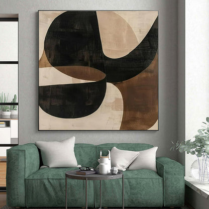 Hand Painted Art Black, Brown, and Beige Geometric Abstract Composition HS600