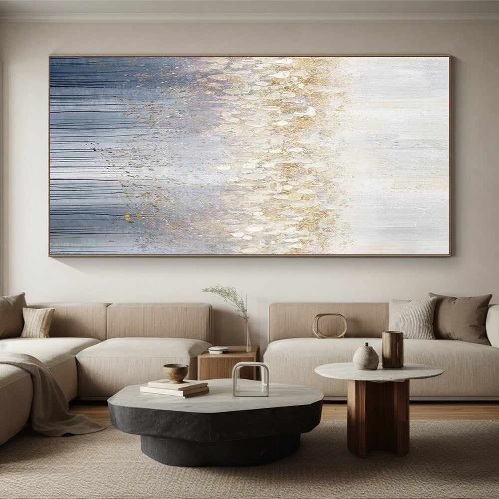 Handmade Art Oversized Abstract Wall Art with Gold, Gray, White Textures - Acrylic Modern Art Painting HS512