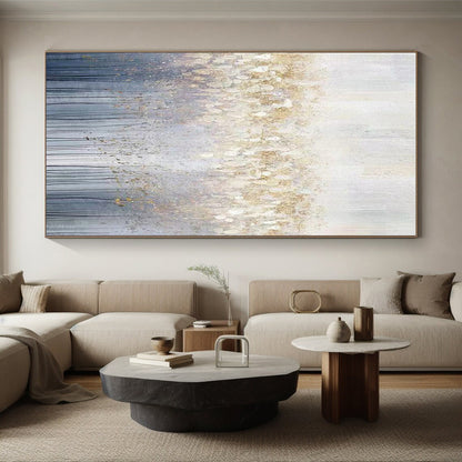 Handmade Art Oversized Abstract Wall Art with Gold, Gray, White Textures - Acrylic Modern Art Painting HS512
