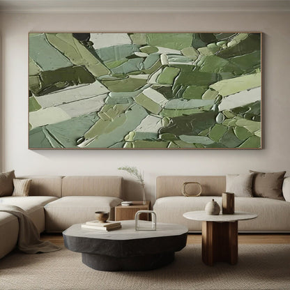 Unique Abstract Art Green Geometric Abstract, Large Contemporary Wall Art HS342