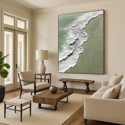 Green and White Textured Coastal Abstract Painting For Sale Online WS477
