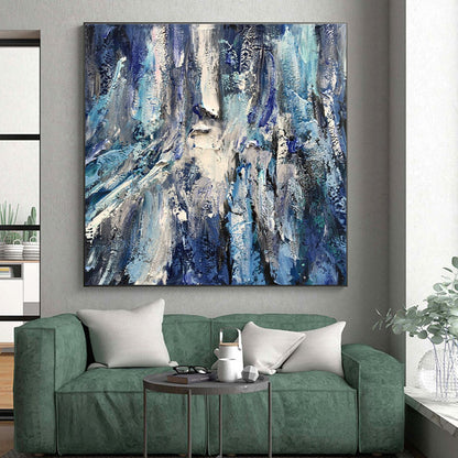 Large Contemporary Wall Art Blue and White Textured Abstract Art HS755