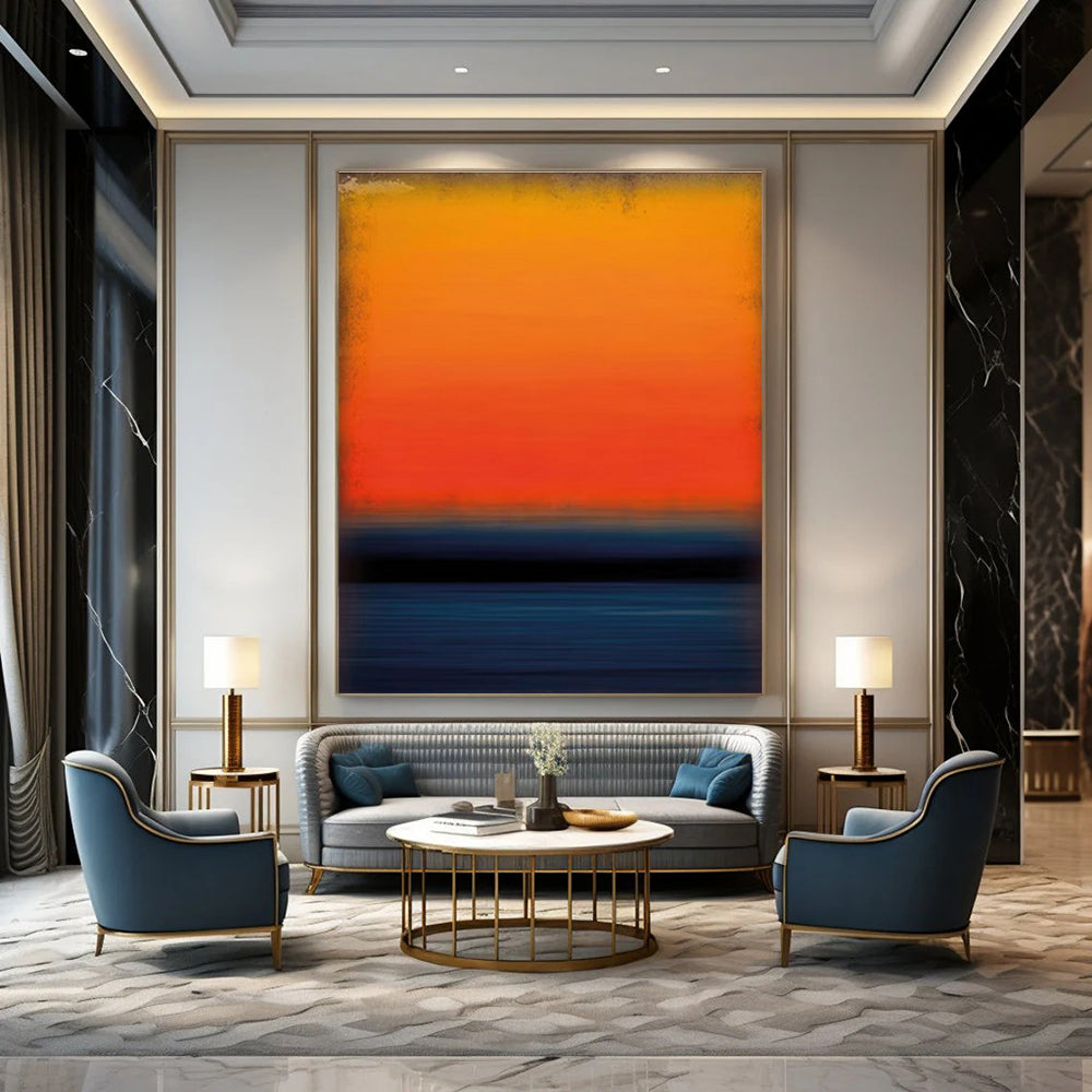 Orange, Red, and Blue Abstract Sunset Seaside Painting For Sale Online WS494