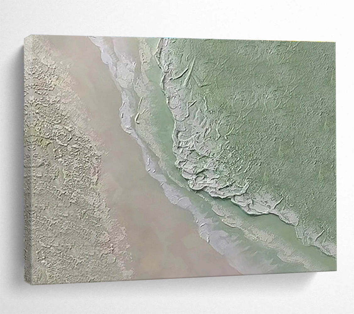 Horizontal Green and Beige Textured Landscape Abstract Painting WB224