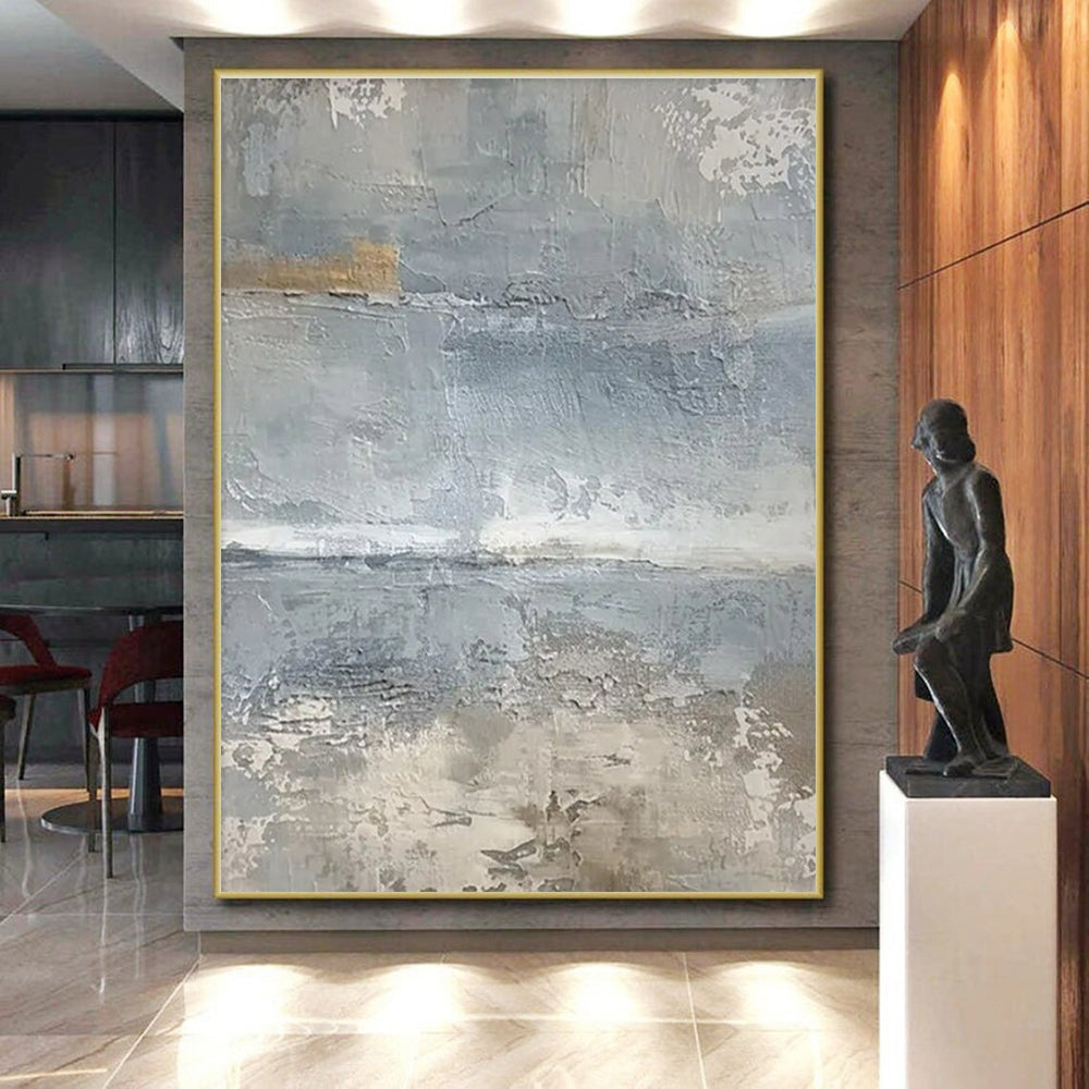 Hand Painted Art Gray and Beige Textured Abstract Painting On Canvas HS817