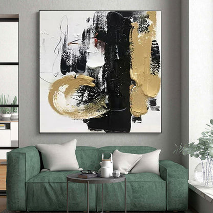 Acrylic Modern Art Paintings Black, Gold & White Textured Abstract Art HS377