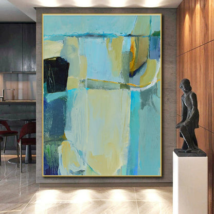 Acrylic Modern Art Paintings Teal, Beige, and Blue Abstract Art HS747