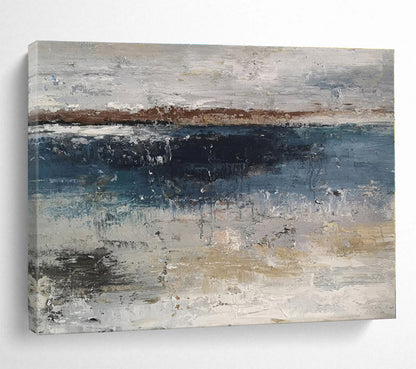 Oversized Canvas Art Blue, Gray and Beige Abstract Landscape Painting WB077