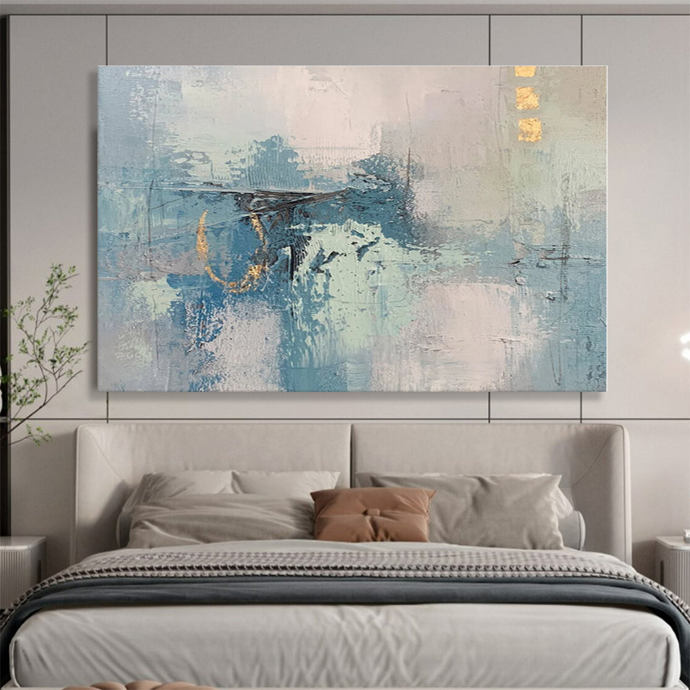 Huge Size Blue, Gray and Gold Abstract Textured Painting WB133