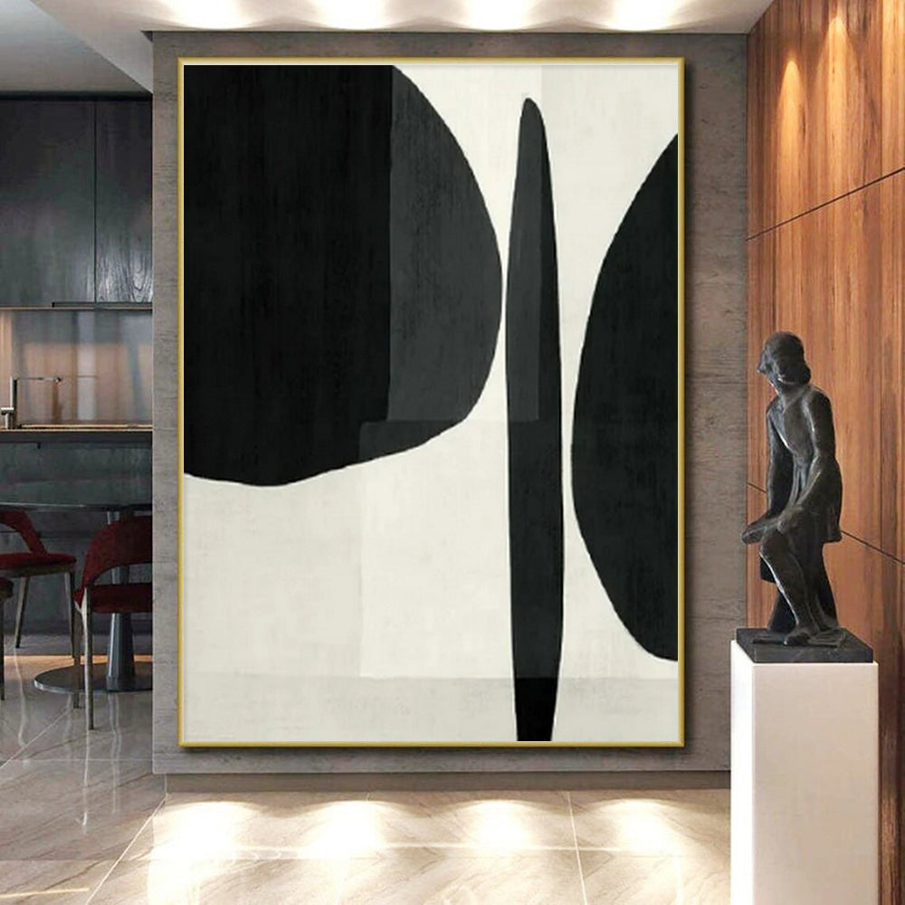 Hand Painted Art Black and White Geometric Abstract Painting On Canvas HS778