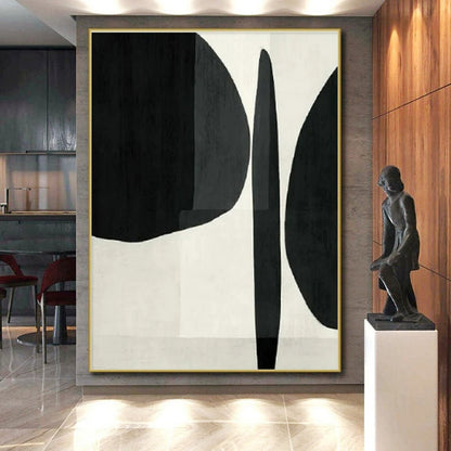 Hand Painted Art Black and White Geometric Abstract Painting On Canvas HS778