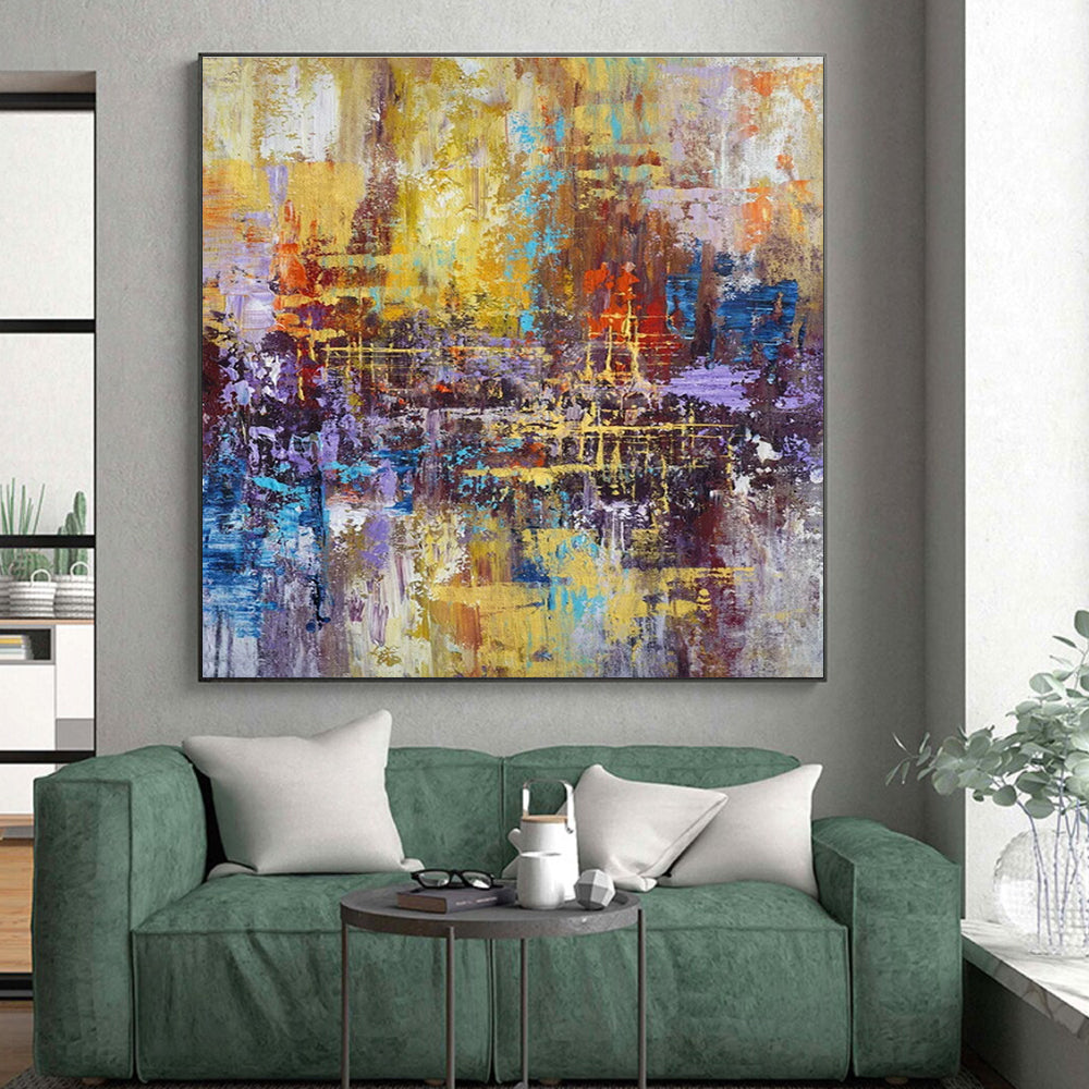 Large Painting In Living Room Multicolor Textured Abstract Cityscape HS618