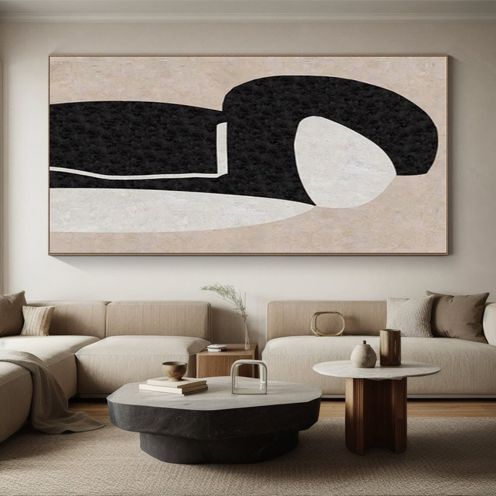 Cool Abstract Paintings Black, Beige, and White Organic Abstract Art HS696