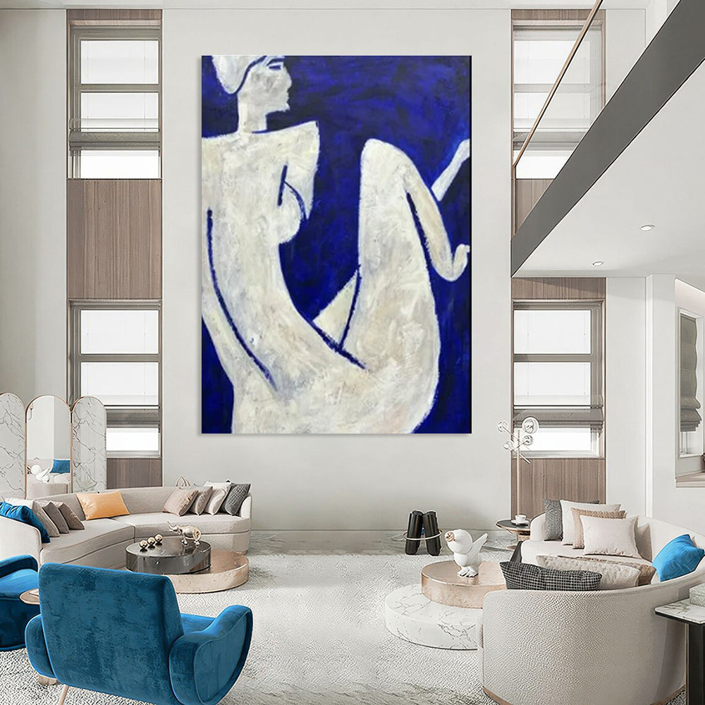 Blue and White Abstract Figurative Painting For Sale WS516