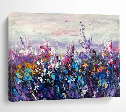 Hand Paintings: Purple Pink and Blue Floral Field Abstract Painting WB345