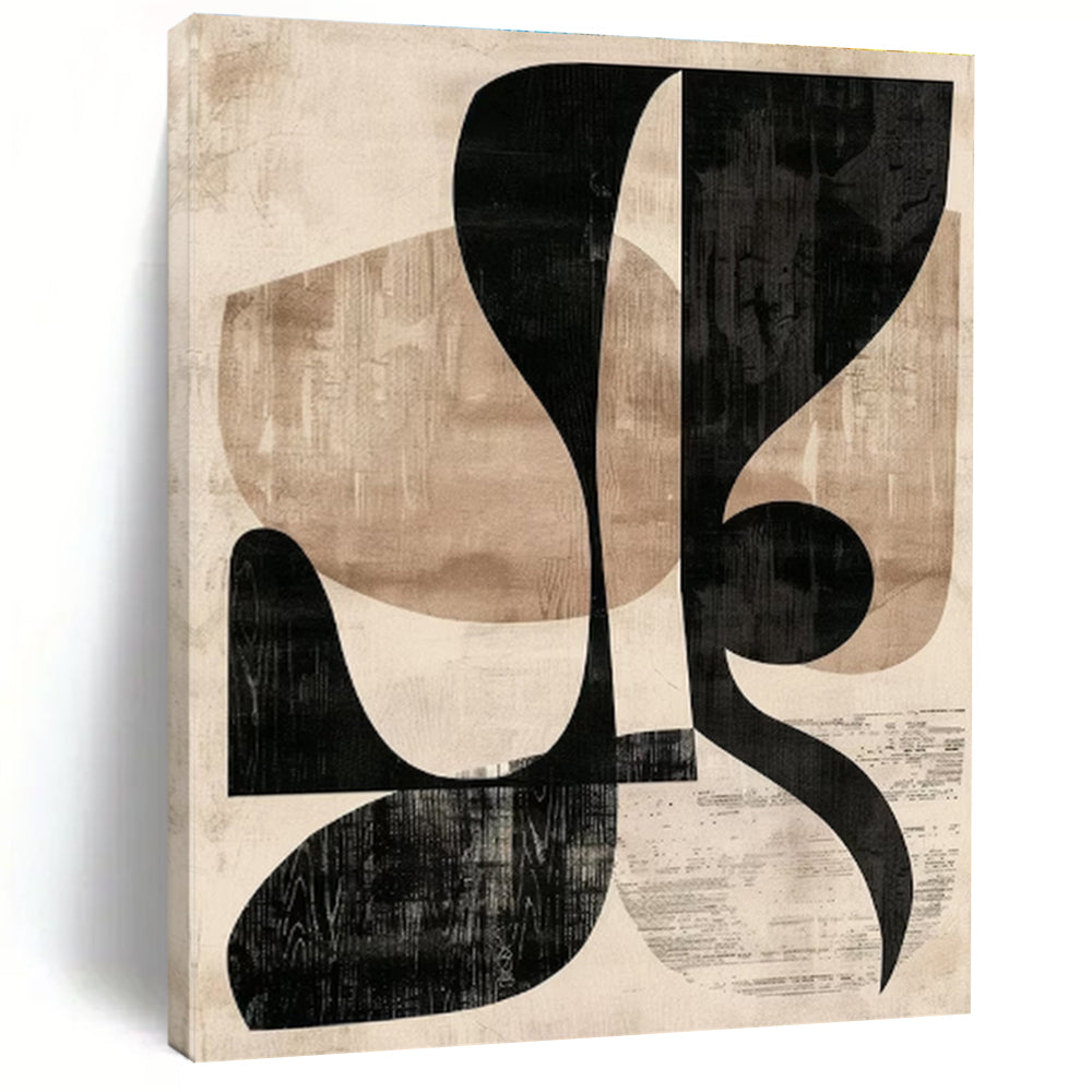 Unique Abstract Art Black & Beige Geometric Abstract, Large Contemporary Wall Art HS433